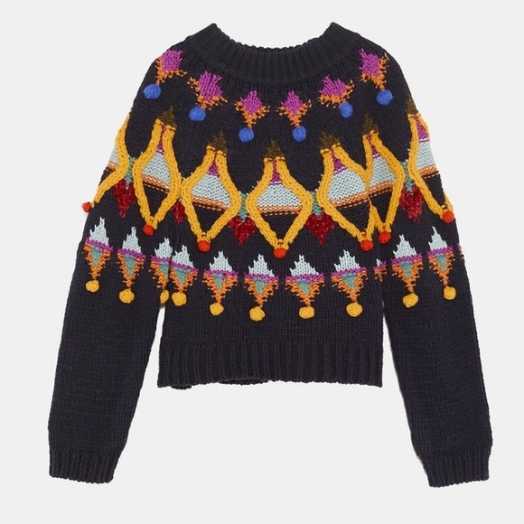 NWT Zara Multicolored Embroidered Knit Sweater - Picture 12 of 12